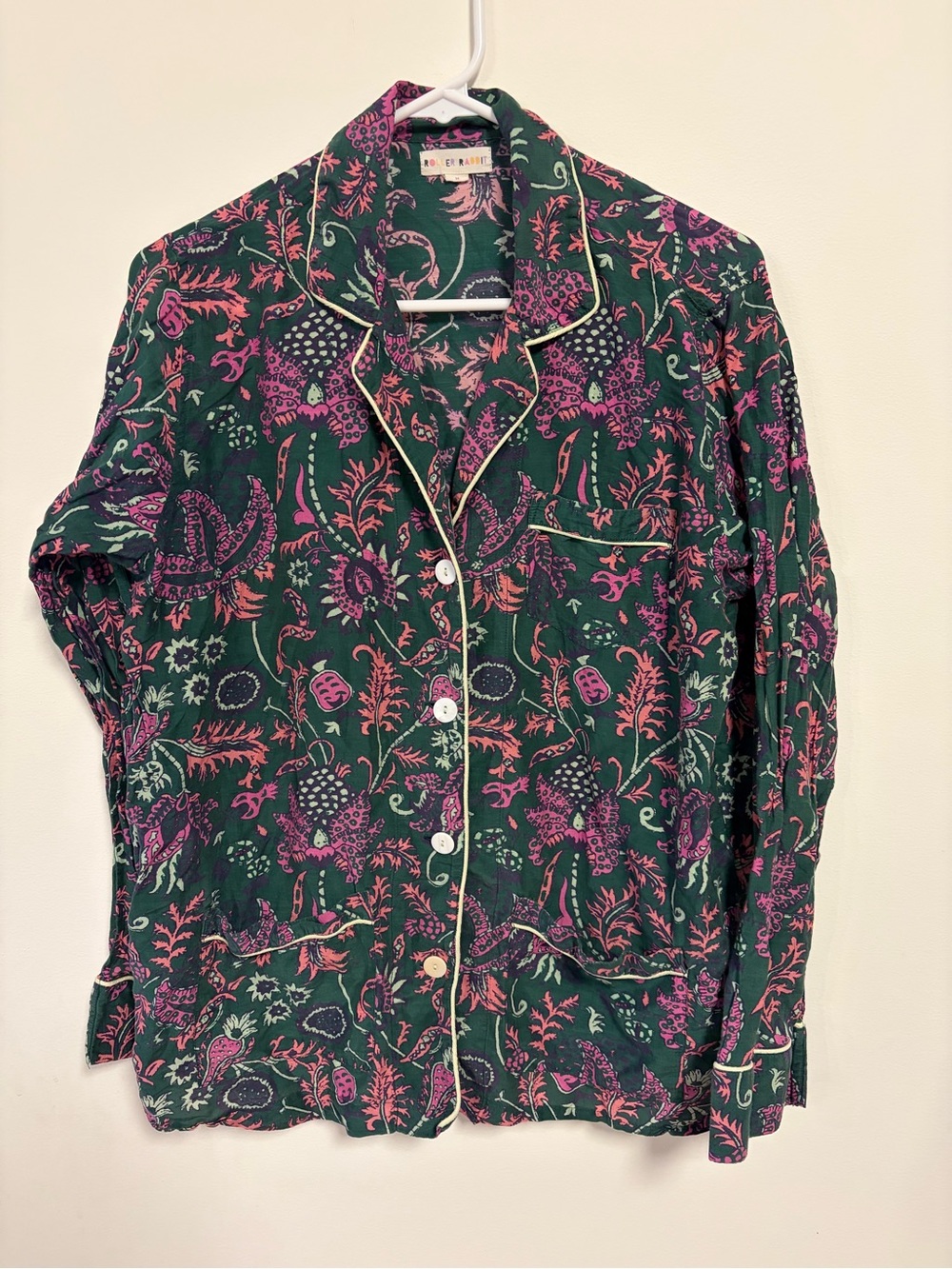 Roller Rabbit Women's Medium Floral Cotton Silk Long Sleeved Pajama Top Buttons